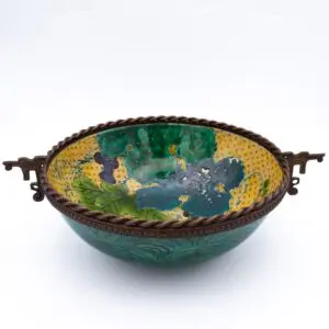 Antique Japanese Aode Kutani Yoshidaya Style Bowl With Bronze Mounts. 19th century, Edo period