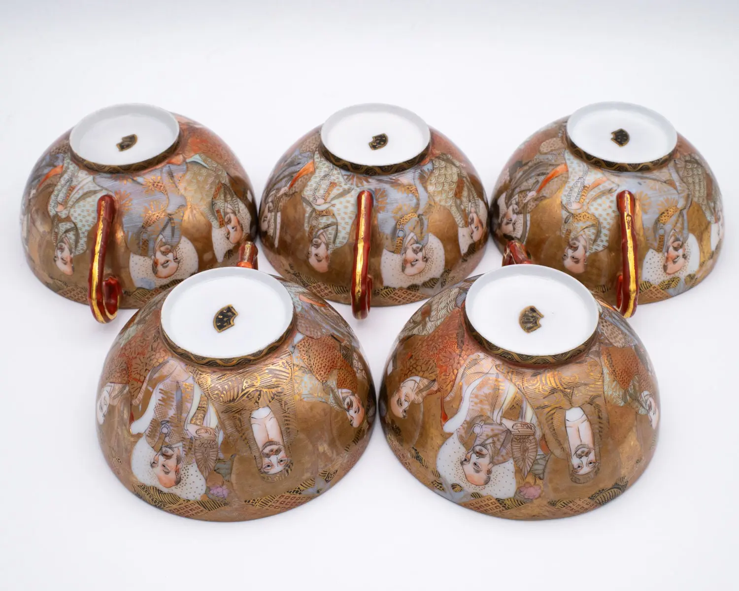 Fine Antique Japanese Satsuma Style Porcelain Cups and Saucers by Ikawa 井川造