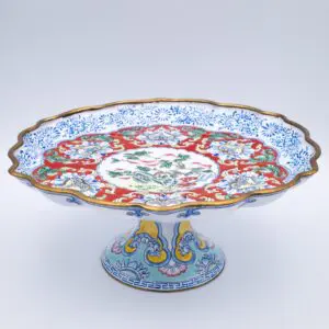 Fine Chinese Vintage Canton Enamel Tazza Pedestal Dish With Auspicious Symbols