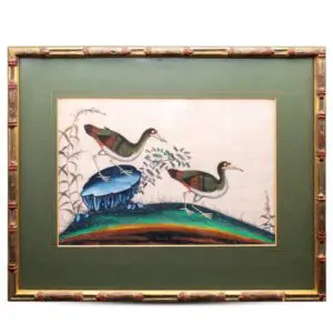 Antique Chinese Export Painting on Pith Paper With Exotic Birds. Qing Dynasty, 19th century