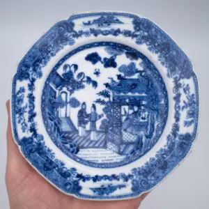 Antique Chinese Octagonal Blue and White Export Porcelain Dish. Qianlong Period