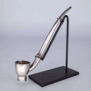 Antique Chinese or South East Asian Silver Pipe With Display Stand. 19th-20th century