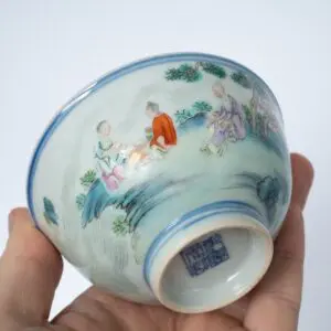 Chinese Antique or Vintage Famille Rose Porcelain Bowl. Underglaze Blue Qianlong Mark