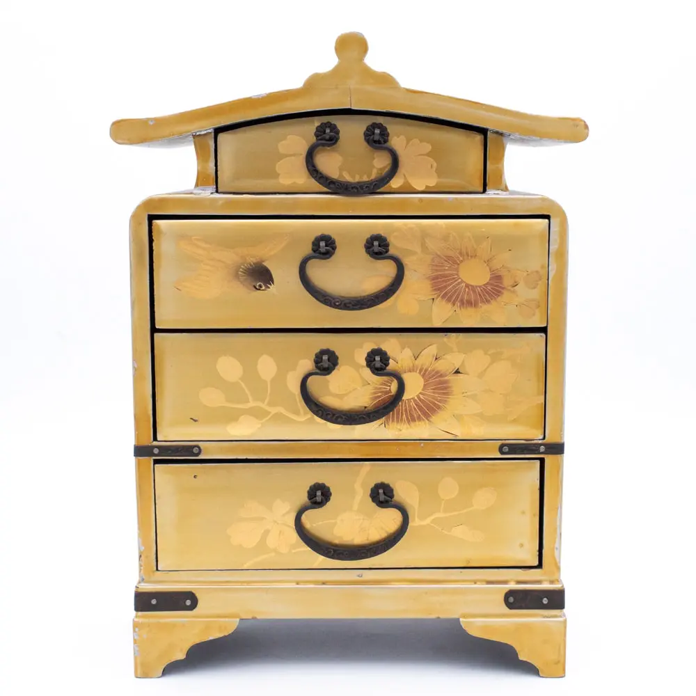 Antique Japanese Gilt Lacquered Table Cabinet Jewellery Box Early 20th Century