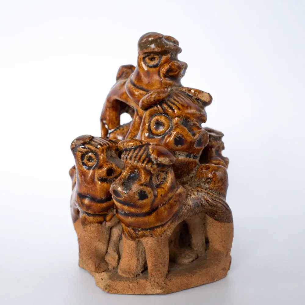 Antique Chinese Amber Glazed Pottery Group of Foo Lions Late Ming 16th-17th century