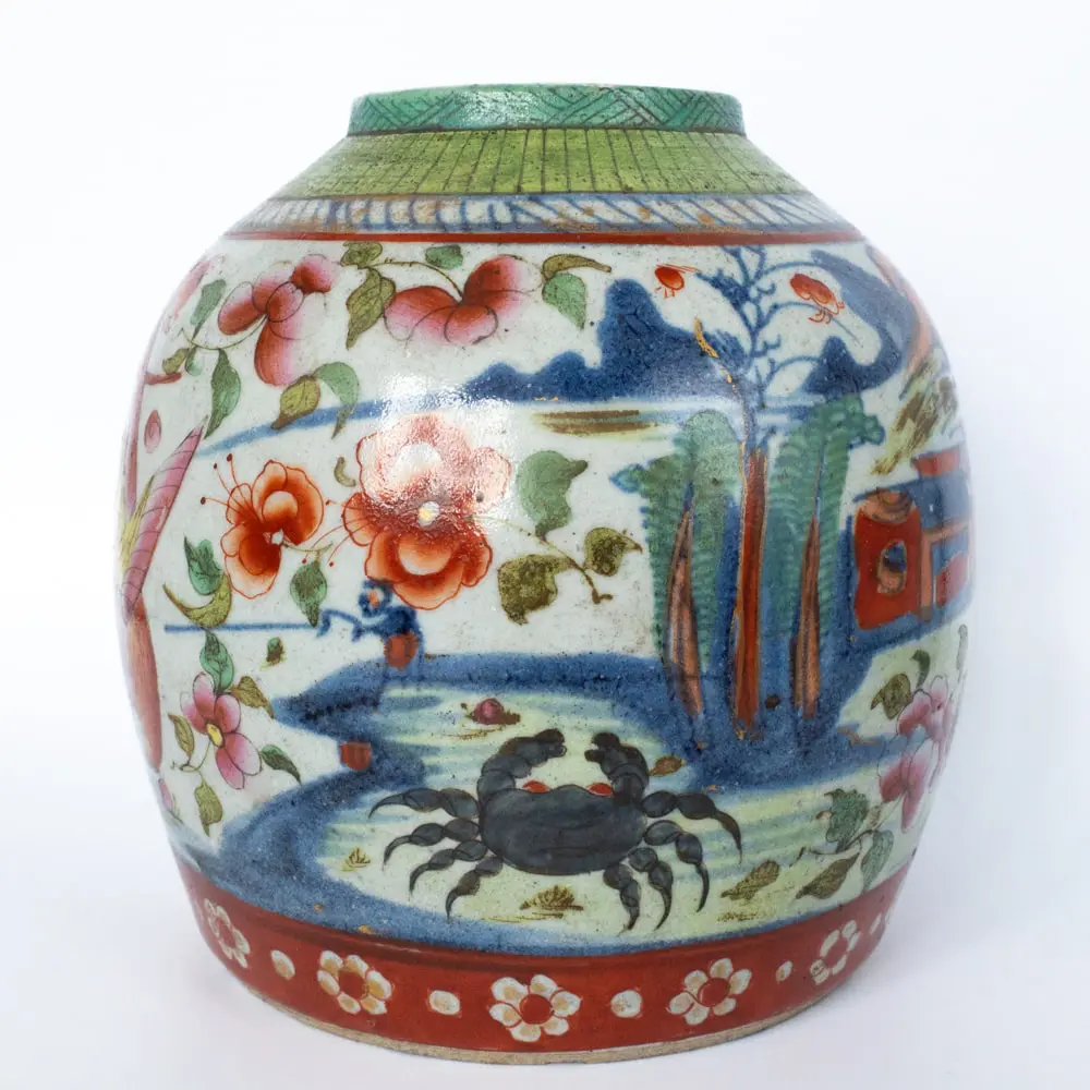 Antique Chinese Clobbered Blue and White Jar. Qing Dynasty,19th Century