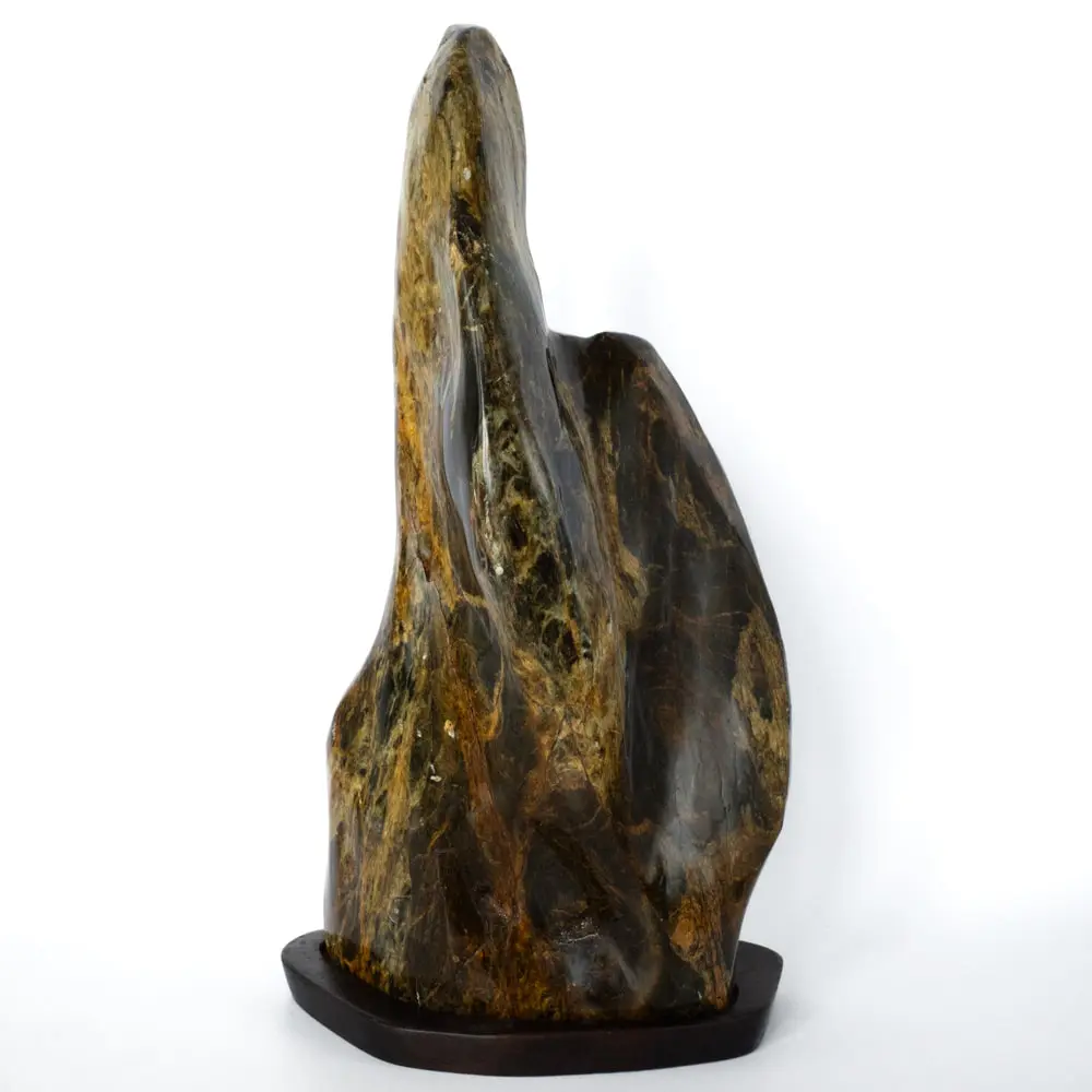 Large Antique Japanese Biseki Suiseki Viewing Stone With Wooden Daiza Stand 
