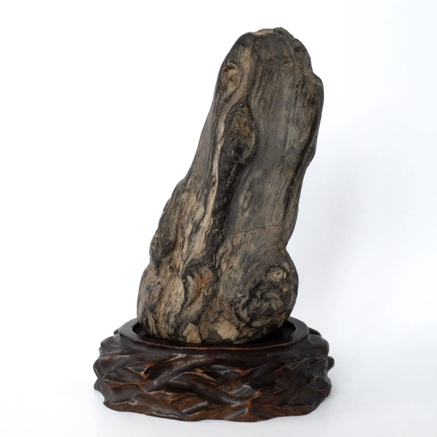 Antique Japanese Petrified Wood Suiseki on a Wooden Stand