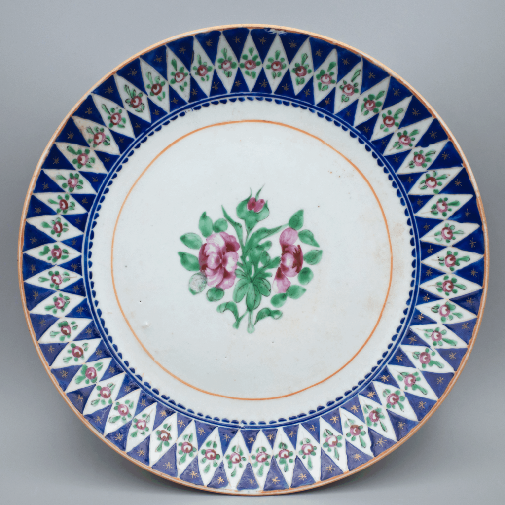 Chinese Antique Famille Rose Export Porcelain Dish Persian Market Early 19th c.