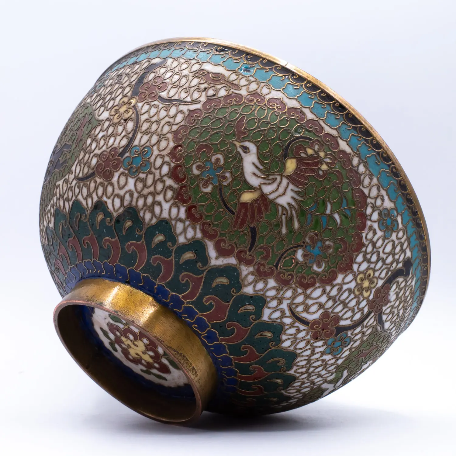 Fine Antique Chinese Cloisonne Bowl With Horses and Birds.19th-20th century