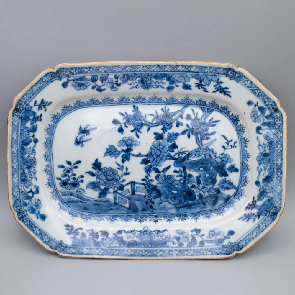 Chinese Antique Qianlong Blue and White Export Porcelain Platter 25.5x17.5 cm 