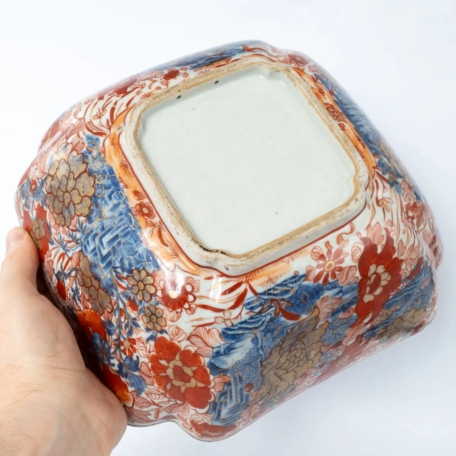 Large Antique Chinese Clobbered Blue and White Export Porcelain Bowl. 18-19th c.