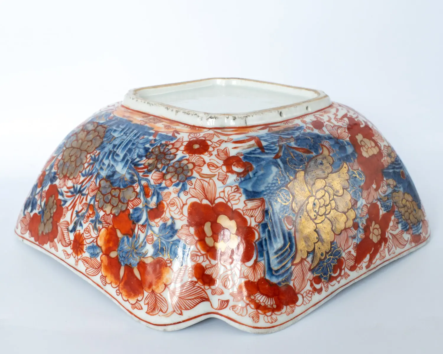 Large Antique Chinese Clobbered Blue and White Export Porcelain Bowl. 18-19th c.