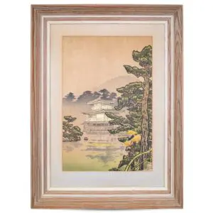 Fine Japanese Woodblock Print of Golden Pavilion in Kyoto by Nisaburo Ito. Showa Era