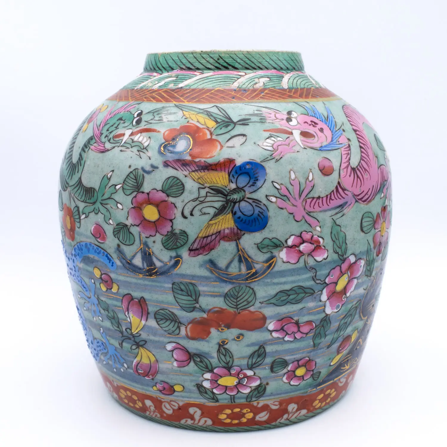 Rare Antique Chinese Clobbered Blue and White Jar. 19th Century, Qing Dynasty