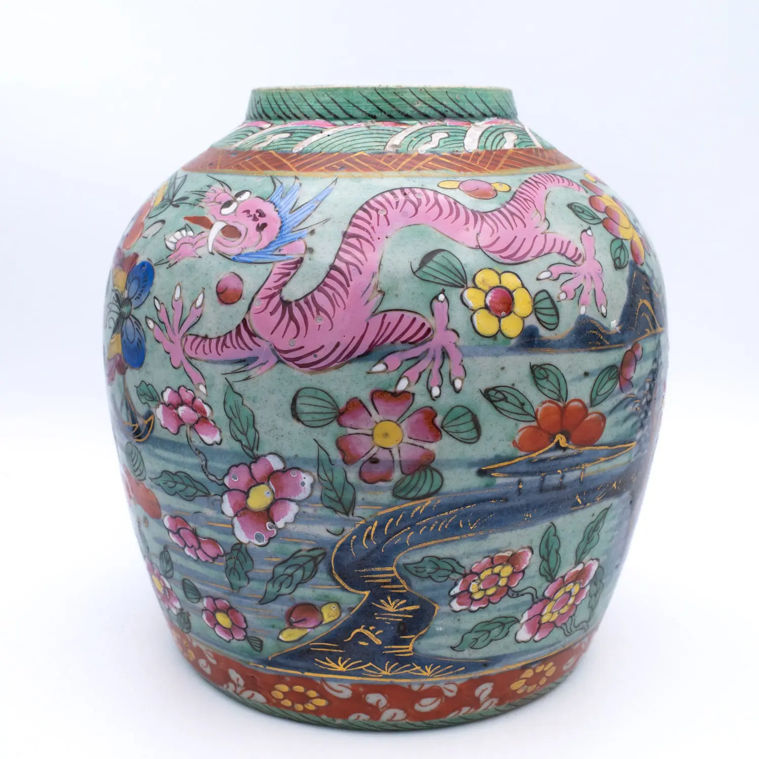Rare Antique Chinese Clobbered Blue and White Jar. 19th Century, Qing Dynasty