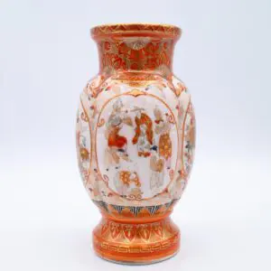 Fine Antique Japanese Kutani Porcelain Lobed Vase With Figures and Birds. Meiji Period