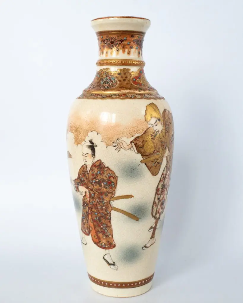 Fine Antique Japanese Kyoto Satsuma Pottery Vase With Figures Early 20th Century
