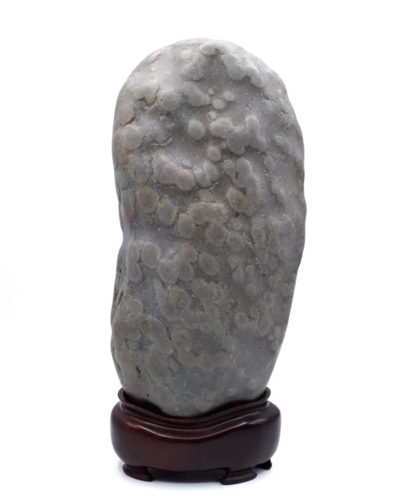 Large Japanese Biseki Suiseki Standing Stone Bonsai Viewing Stone Wooden Daiza 