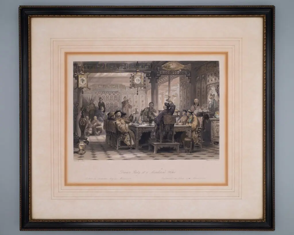 Antique 19th C Engraving by Thomas Allom - Dinner Party at a Mandarin's House
