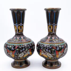 Fine Chinese Vintage Cloisonne Enamelled Vases With Butterflies. 20th Century