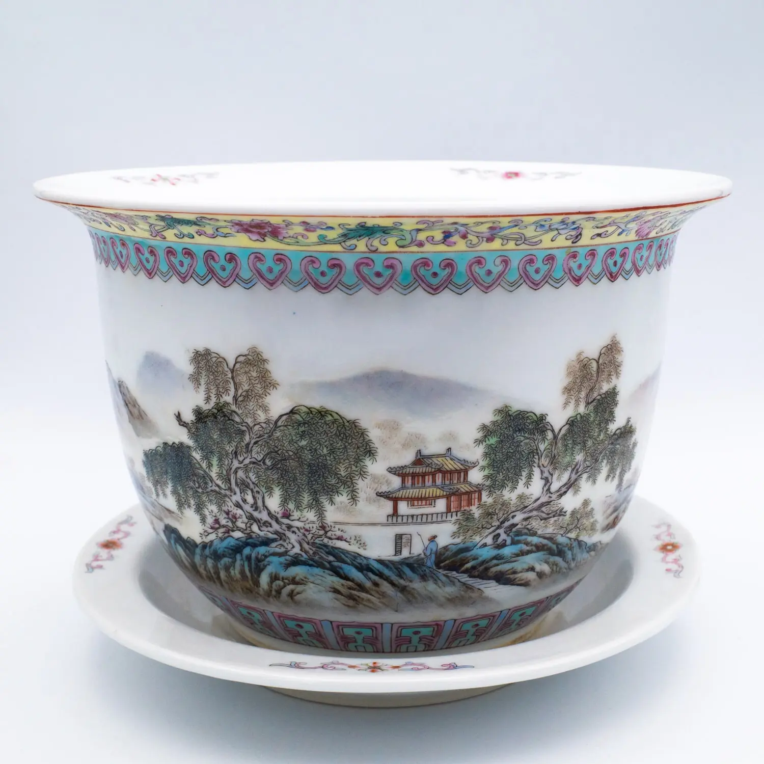 Vintage Chinese Famille Rose Porcelain Plant Pot. 20th Century