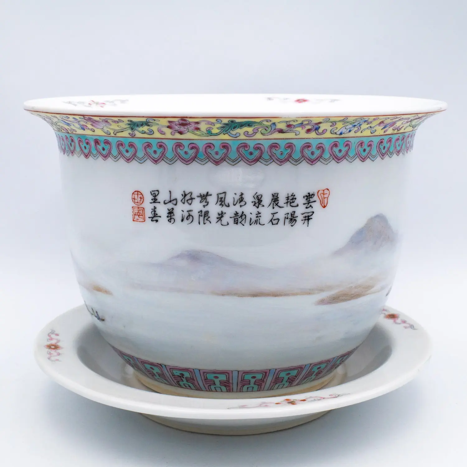 Vintage Chinese Famille Rose Porcelain Plant Pot. 20th Century