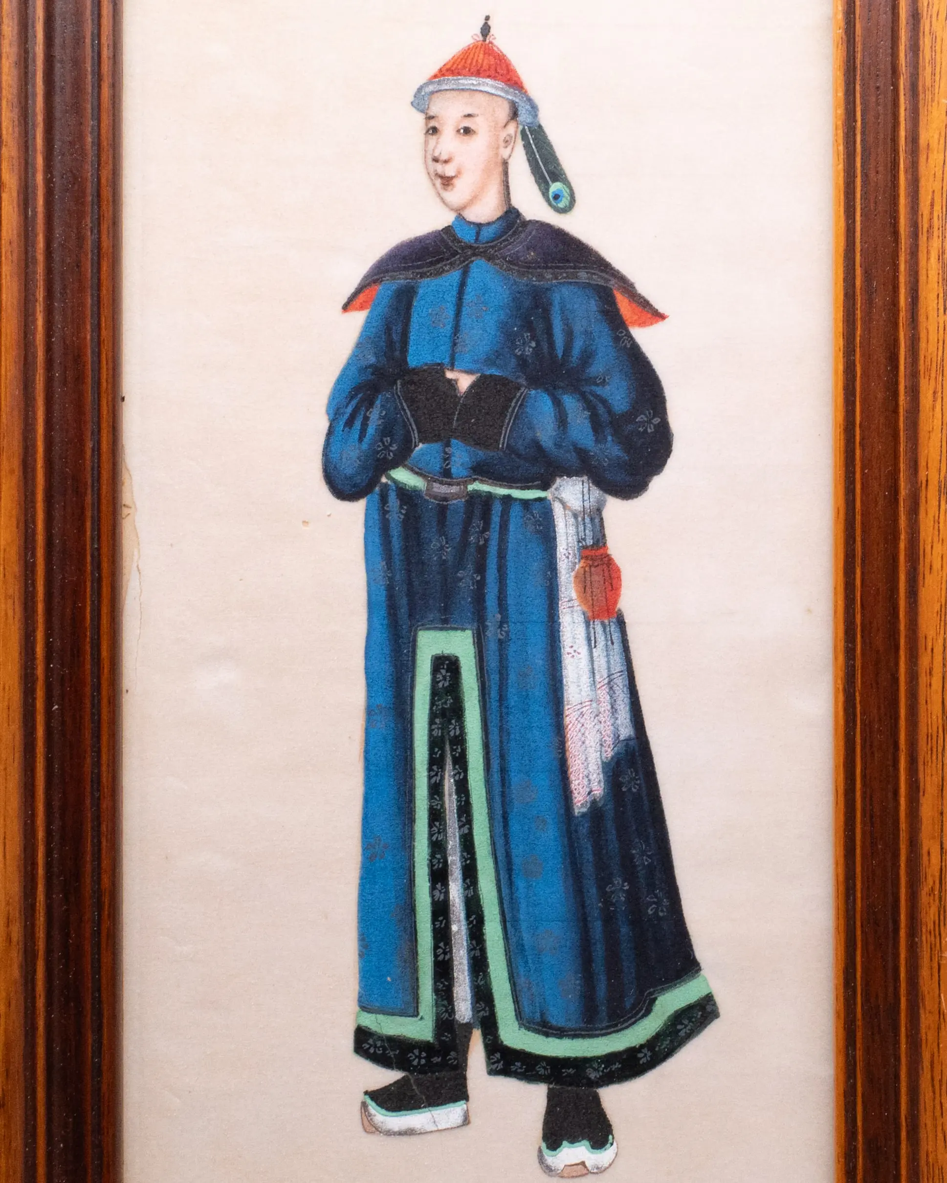 Pair of Chinese Antique Export Paintings on Pith Paper 19th Century Qing Dynasty