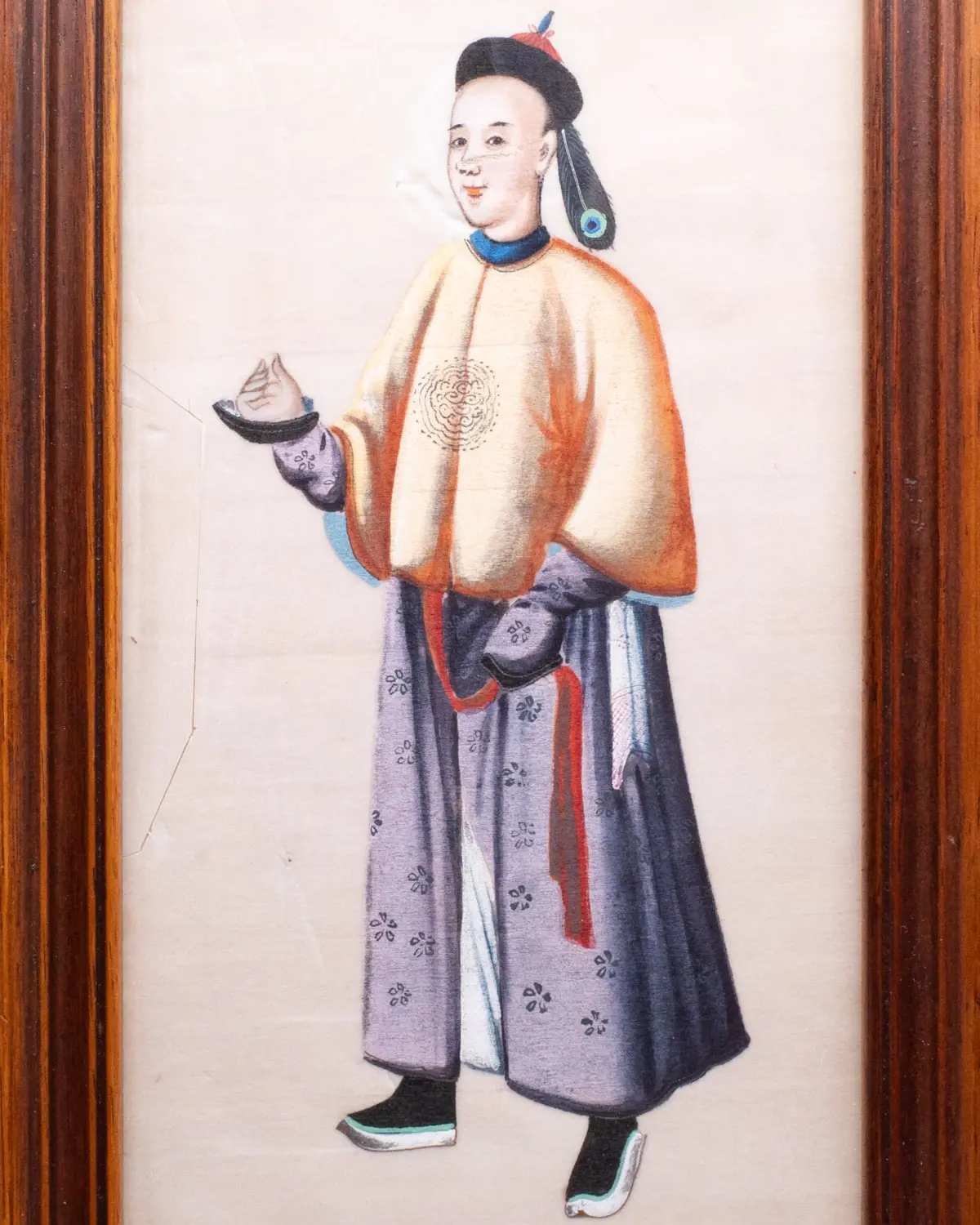 Pair of Chinese Antique Export Paintings on Pith Paper 19th Century Qing Dynasty