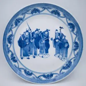 Fine Antique Chinese Blue and White Porcelain Plate With Immortals. 19th Century