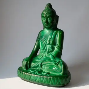 Vintage Bohemian Art Deco Ingrid Series Malachite Glass Buddha by Curt Schlevogt