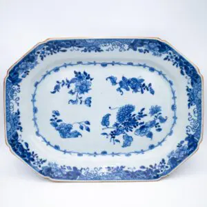 Large Antique Chinese Blue and White Porcelain Octagonal Platter Qianlong Period