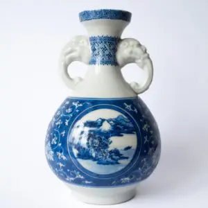 Fine Antique Japanese Meiji Period Blue and White Seto Porcelain Vase With Handles