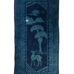 Antique Chinese Handmade Baotou Pao-Tao Art Deco Pictorial Wool Rug 136x66 cm