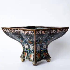 Rare Antique Japanese Meiji Era Cloisonne Enamelled Quatrefoil Vase or Planter