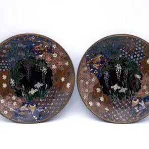 Pair of Fine Antique Japanese Cloisonne Enamelled Dishes Plates Meiji Period