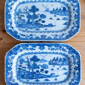 Chinese Antique 18thC Qianlong Period Qing Blue White Porcelain Platters 22x15cm