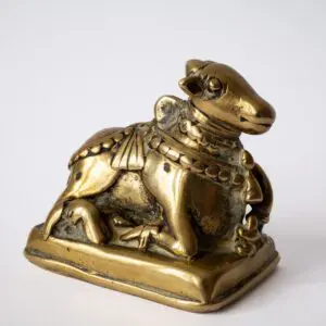 Antique Indian Hindu Bronze Ritual Figure of Nandi Bull Karnataka South India