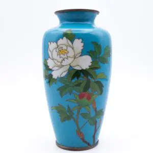 Fine Antique Japanese Blue Cloisonne Enamelled Vase With Peonies Early 20th C