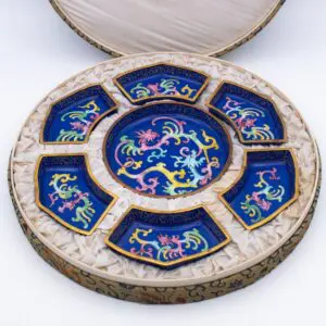 Fine Chinese Vintage Canton Enamel on Copper Sweetmeat Dish Set 20th Century