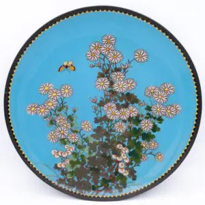 Large Antique Japanese Silver Wire Cloisonne Enamelled Charger Plate