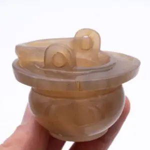 Chinese Antique Carved Agate Flower Basket Form Scholar's Brush Washer