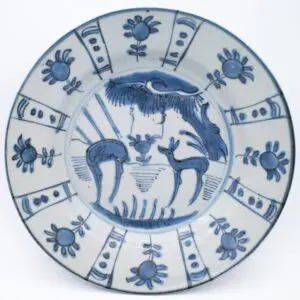 Chinese Antique Ming Wanli Kraak Blue White Porcelain Deer Bowl 16th-17th Century