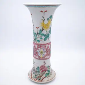Chinese Vintage Famille Rose Porcelain Gu Form Trumpet Vase Qianlong Mark 20th Century