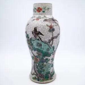 Chinese Antique Crackle Glazed Famille Verte Style Nanking Ware Vase Late Qing