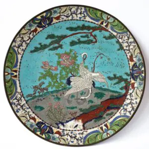 Large Antique Japanese Cloisonne Enamelled Charger Plate 19th C Meiji Period