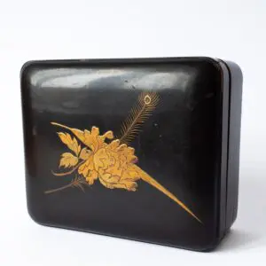 Antique Japanese Black Gilt Lacquered Box With Internal Compartments