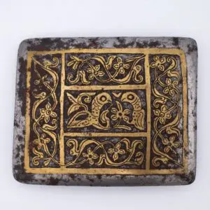 Rare Antique Islamic Persian Afghan Brass Inlaid Steel Belt Buckle 19th Century