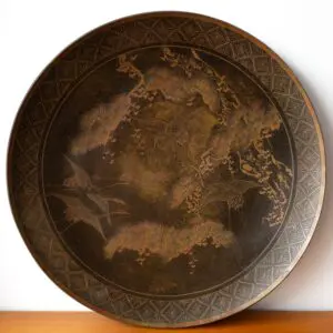 Antique Japanese Bronze Charger With Cranes. Diameter 48cm / 19"