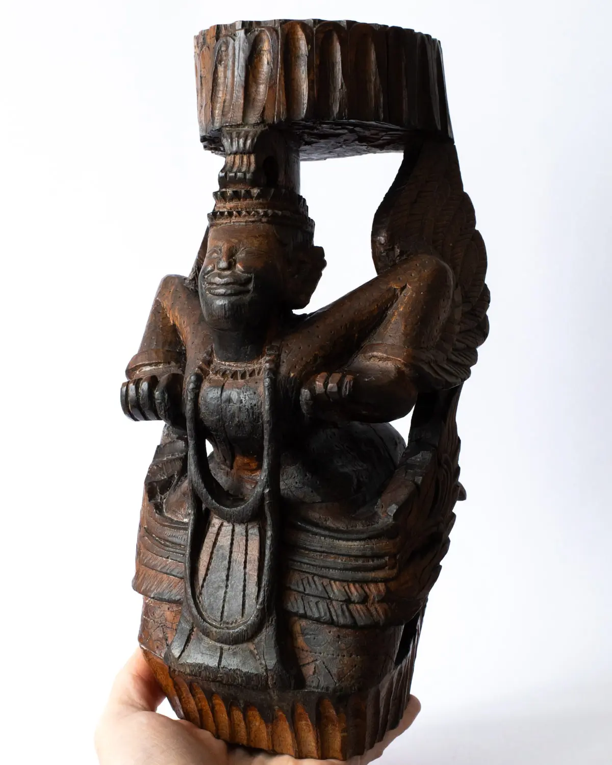 Large Antique Burmese Buddhist Wood Figure of Kinnara. 19th-20th Century